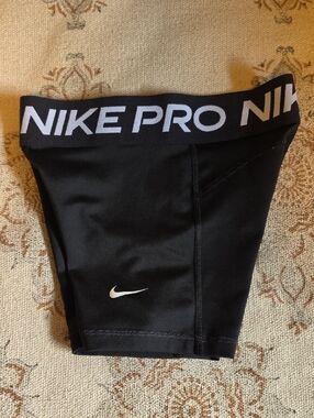 Nike PRO Dry FIT Girls Black Compression Shorts with White Branding